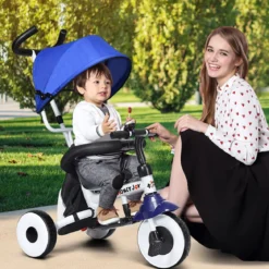 Kinderdreirad Tricycle Klappbares Abnehmbares Dreirad mit Schubstange 91 x 49,5 x 102,5 cm Blau