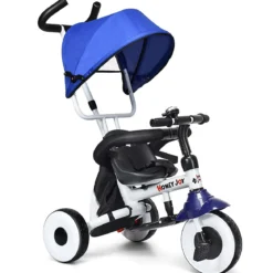 Kinderdreirad Tricycle Klappbares Abnehmbares Dreirad mit Schubstange 91 x 49,5 x 102,5 cm Blau