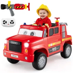Kinder Elektroauto mit Wasserpistole & Fernbedienung 12V Elektro Feuerwehrauto