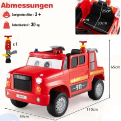 Kinder Elektroauto mit Wasserpistole & Fernbedienung 12V Elektro Feuerwehrauto