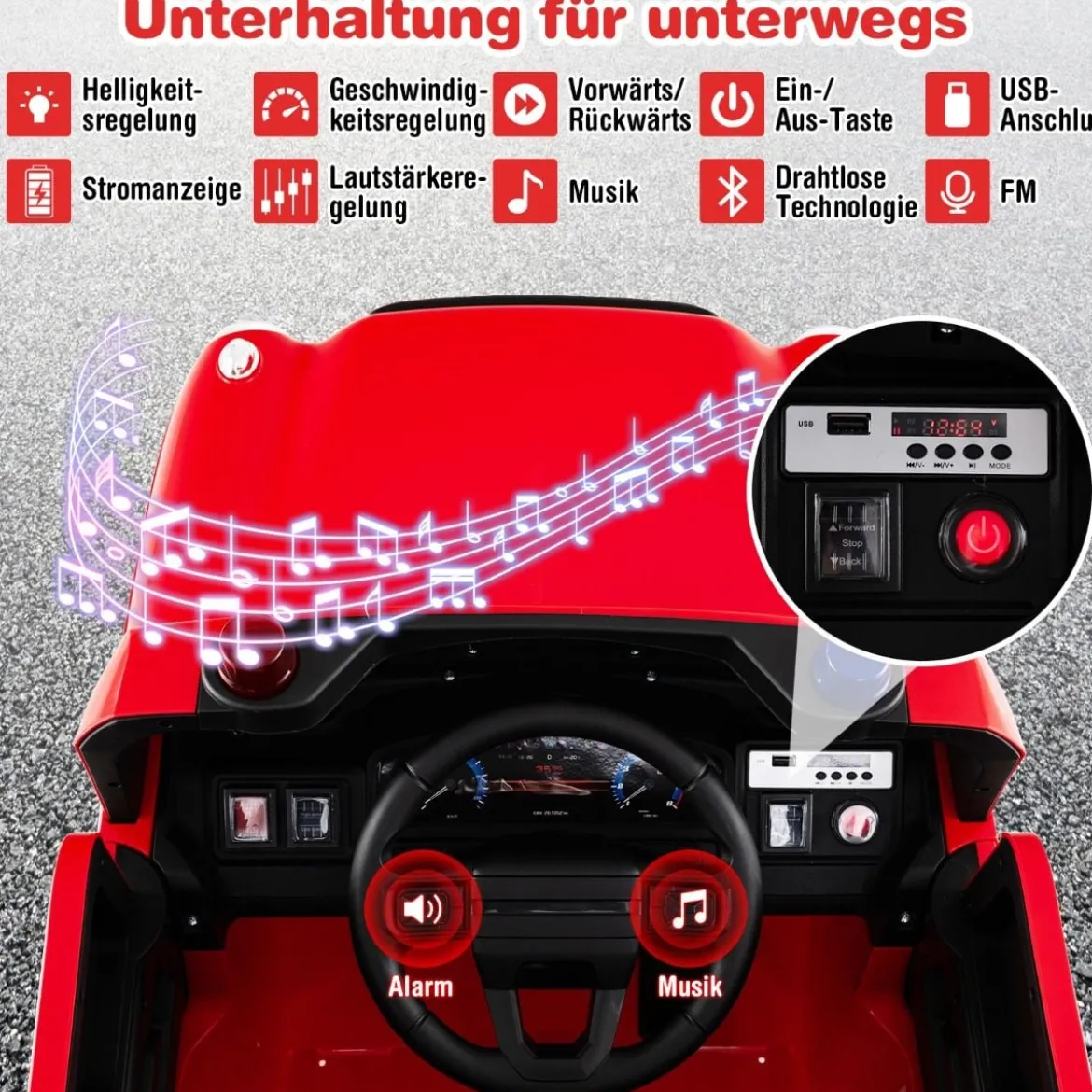 Kinder Elektroauto mit Wasserpistole & Fernbedienung 12V Elektro Feuerwehrauto