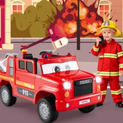 Kinder Elektroauto mit Wasserpistole & Fernbedienung 12V Elektro Feuerwehrauto