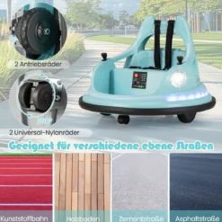 Kinder Elektro-Bumpercar 12V Batterie betrieben mit Fernbedienung & Doppel-Joysticks 360° Drehung Blau