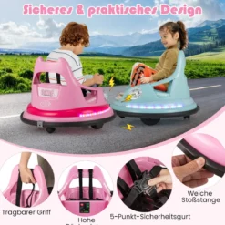 Kinder Elektro-Bumpercar 12V Batterie betrieben mit Fernbedienung & Doppel-Joysticks 360° Drehung Rosa