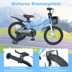 Kinderfahrrad 14/16 Zoll Fahrrad mit Höhenverstellbarem Sattel & Lenker für 3-5/4-7 Jahre Blau/Weiß