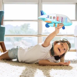 Kinder Flugzeug Passagierflugzeug Spiel-Flugzeug mit Licht und Musik Blau 31 x 36 x 16 cm