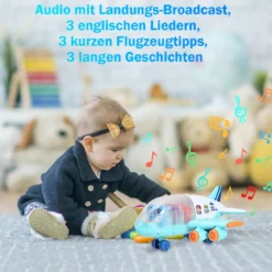 Kinder Flugzeug Passagierflugzeug Spiel-Flugzeug mit Licht und Musik Blau 31 x 36 x 16 cm