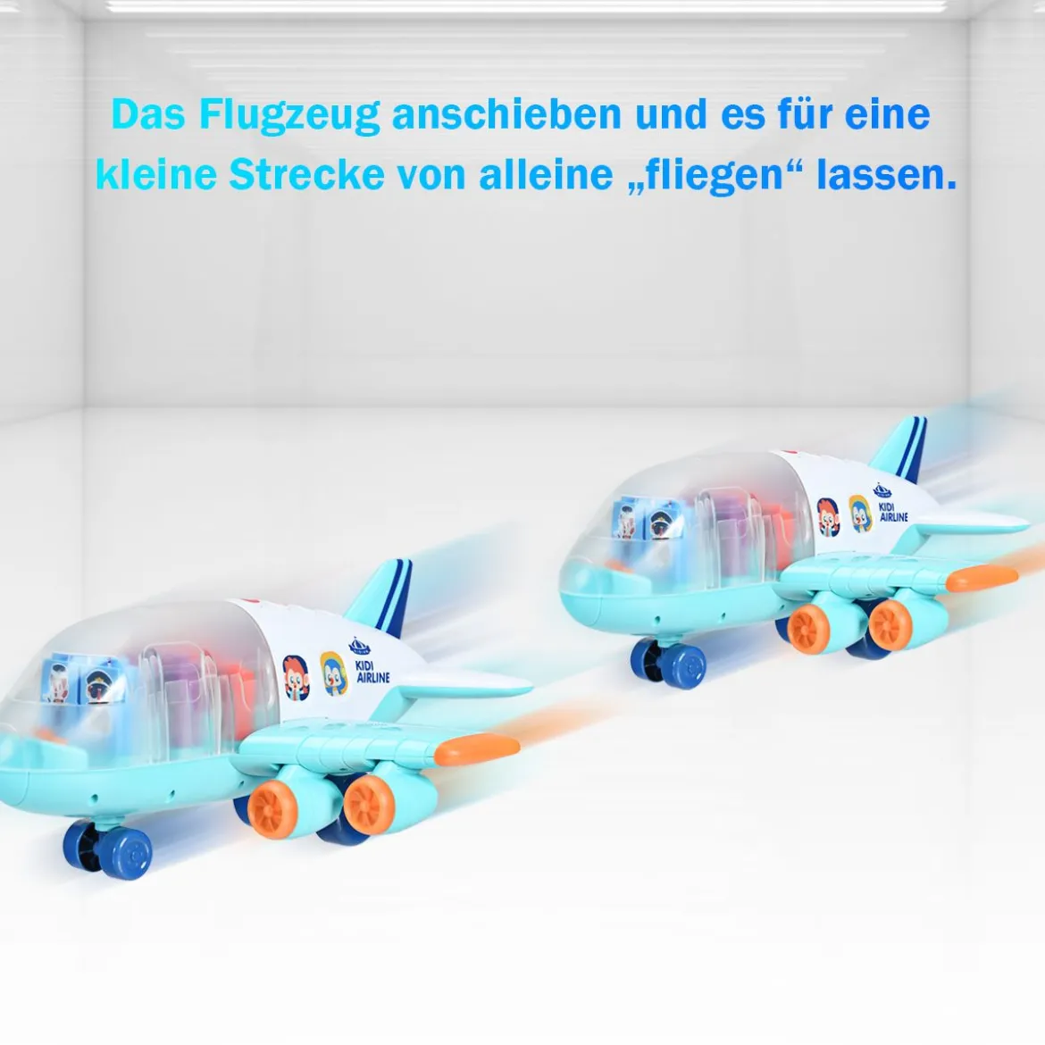 Kinder Flugzeug Passagierflugzeug Spiel-Flugzeug mit Licht und Musik Blau 31 x 36 x 16 cm
