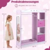 Kindergarderobe mit Spiegel Kinder Kleiderschrank aus Holz mit Offenen Regalen & Kleiderstange Rosa