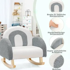 Kinder Gepolsterter Schaukelstuhl mit Massivholzbeinen Grau
