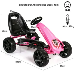 Kinder Gokart Pedalbetriebenes Kindergefährt Kinderkart Tretauto 104 x 59 x 62 cm Rosa