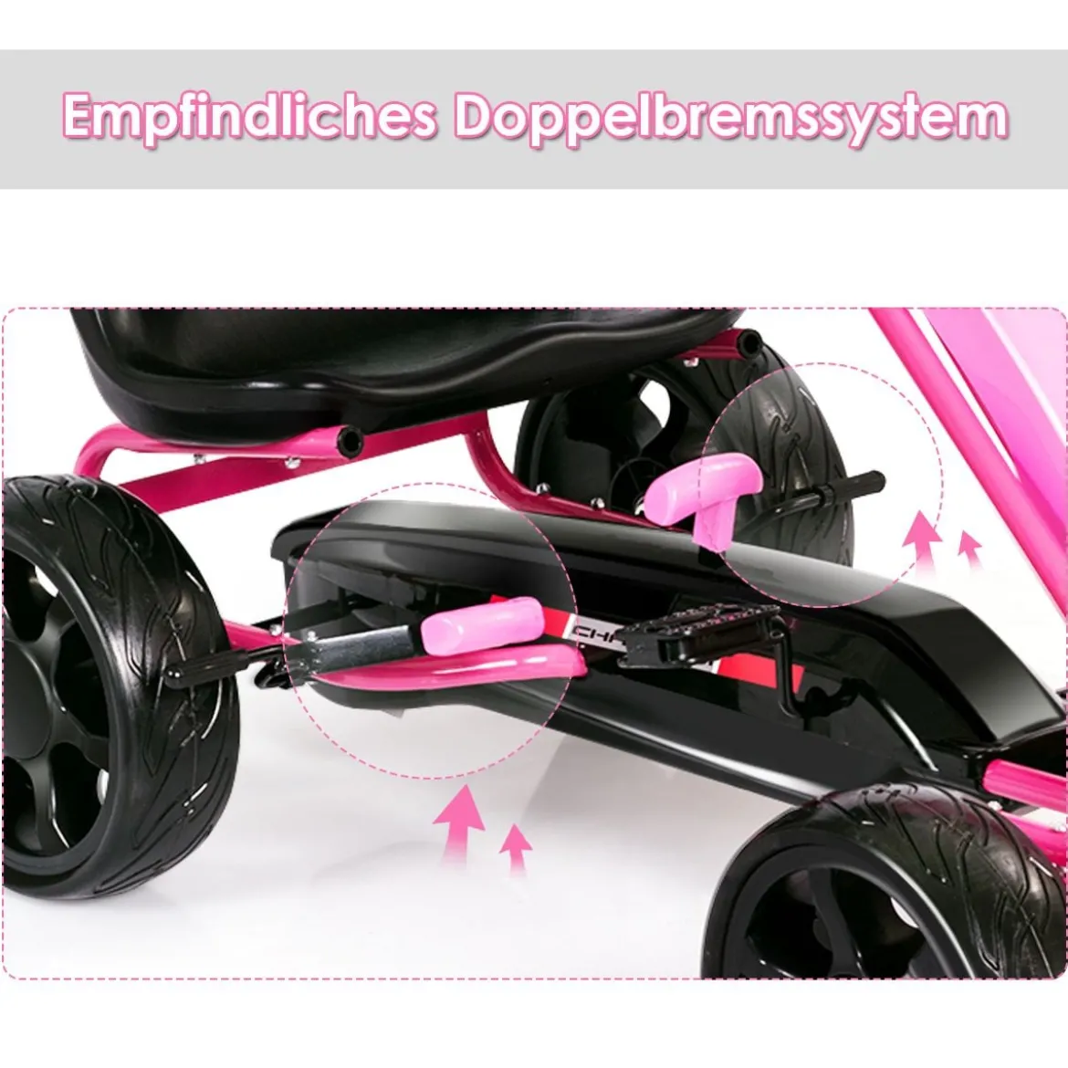 Kinder Gokart Pedalbetriebenes Kindergefährt Kinderkart Tretauto 104 x 59 x 62 cm Rosa