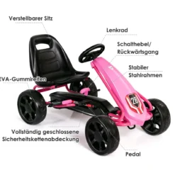 Kinder Gokart Pedalbetriebenes Kindergefährt Kinderkart Tretauto 104 x 59 x 62 cm Rosa