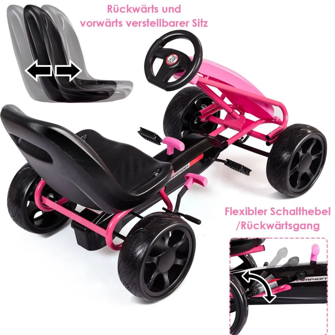 Kinder Gokart Pedalbetriebenes Kindergefährt Kinderkart Tretauto 104 x 59 x 62 cm Rosa