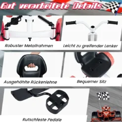 Kinder Gokart Tretauto mit Verstellbarem Sitz & Rücklehne Go Kart mit Pedal Vor- & Rückwärtsgang Weiß