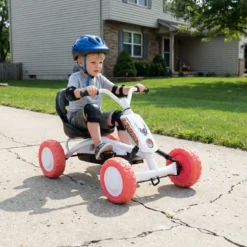 Kinder Gokart Tretauto mit Verstellbarem Sitz & Rücklehne Go Kart mit Pedal Vor- & Rückwärtsgang Weiß