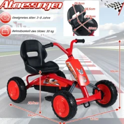 Kinder Gokart Verstellbarer Sitz Pedal Vorwärts Rückwärts Reifen Outdoor für 3-8 Jahre Rot