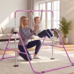 Kinder Gymnastikstange 90-130 cm Höhenverstellbar Faltbare Reckstange Turnstange bis 70 kg Tragbar Violett