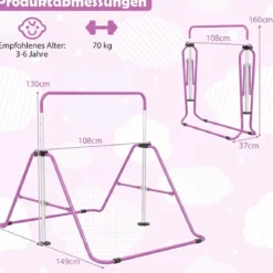 Kinder Gymnastikstange 90-130 cm Höhenverstellbar Faltbare Reckstange Turnstange bis 70 kg Tragbar Violett