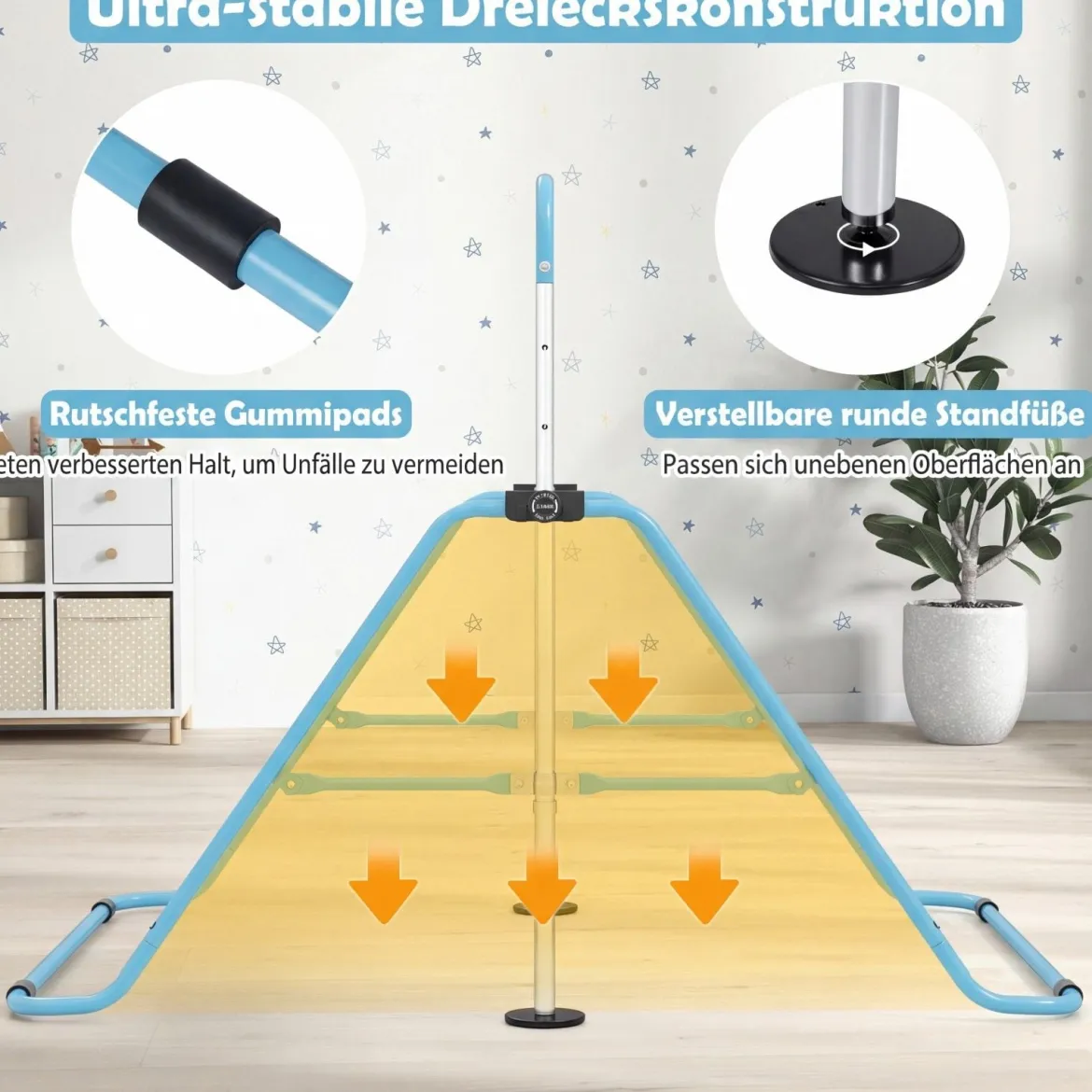 Kinder Gymnastikstange 90-130 cm Höhenverstellbar Faltbare Reckstange Turnstange bis 70 kg Tragbar Blau