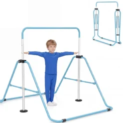 Kinder Gymnastikstange 90-130 cm Höhenverstellbar Faltbare Reckstange Turnstange bis 70 kg Tragbar Blau