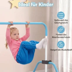 Kinder Gymnastikstange 90-130 cm Höhenverstellbar Faltbare Reckstange Turnstange bis 70 kg Tragbar Blau