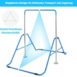 Kinder Gymnastikstange Höhenverstellbar Reckstange 90-130 cm Faltbare Turnstange Blau