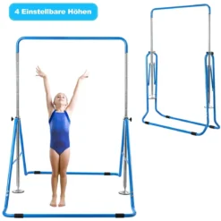Kinder Gymnastikstange Höhenverstellbar Reckstange 90-130 cm Faltbare Turnstange Blau