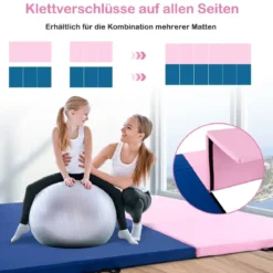Kinder Gymnastikstange mit Gymnastikmatte Höhenverstellbar Reckstange 90-130 cm Rosa