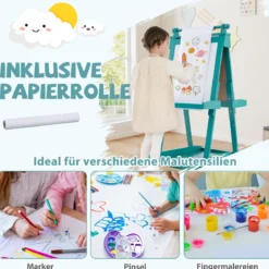 Kinder Höhenverstellbare Tafel mit Whiteboard & Magnetischer Tafel Klappbare Staffelei Grün
