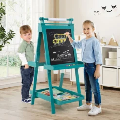 Kinder Höhenverstellbare Tafel mit Whiteboard & Magnetischer Tafel Klappbare Staffelei Grün