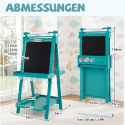 Kinder Höhenverstellbare Tafel mit Whiteboard & Magnetischer Tafel Klappbare Staffelei Grün