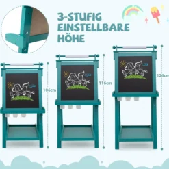 Kinder Höhenverstellbare Tafel mit Whiteboard & Magnetischer Tafel Klappbare Staffelei Grün