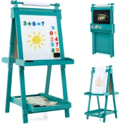 Kinder Höhenverstellbare Tafel mit Whiteboard & Magnetischer Tafel Klappbare Staffelei Grün