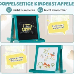 Kinder Höhenverstellbare Tafel mit Whiteboard & Magnetischer Tafel Klappbare Staffelei Grün