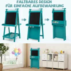 Kinder Höhenverstellbare Tafel mit Whiteboard & Magnetischer Tafel Klappbare Staffelei Grün
