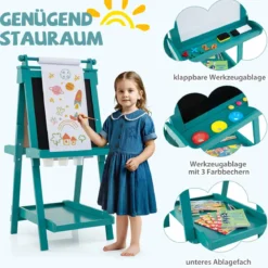 Kinder Höhenverstellbare Tafel mit Whiteboard & Magnetischer Tafel Klappbare Staffelei Grün