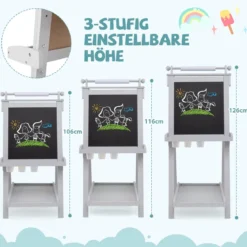 Kinder Höhenverstellbare Tafel mit Whiteboard & Magnetischer Tafel Klappbare Staffelei Grau