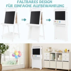 Kinder Höhenverstellbare Tafel mit Whiteboard & Magnetischer Tafel Klappbare Staffelei Weiß