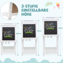 Kinder Höhenverstellbare Tafel mit Whiteboard & Magnetischer Tafel Klappbare Staffelei Weiß