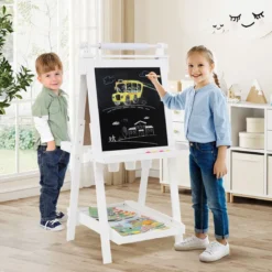 Kinder Höhenverstellbare Tafel mit Whiteboard & Magnetischer Tafel Klappbare Staffelei Weiß