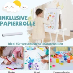 Kinder Höhenverstellbare Tafel mit Whiteboard & Magnetischer Tafel Klappbare Staffelei Weiß