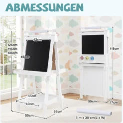 Kinder Höhenverstellbare Tafel mit Whiteboard & Magnetischer Tafel Klappbare Staffelei Weiß