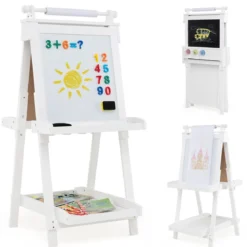 Kinder Höhenverstellbare Tafel mit Whiteboard & Magnetischer Tafel Klappbare Staffelei Weiß
