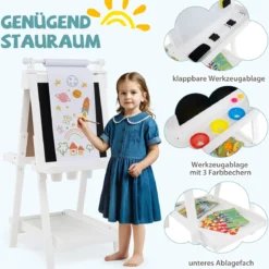 Kinder Höhenverstellbare Tafel mit Whiteboard & Magnetischer Tafel Klappbare Staffelei Weiß