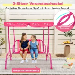 Kinder Hollywoodschaukel 2-Sitzer Kinderschaukel mit verstellbarem Sonnendach & Metallgestell Gelb/Blau/Rosa