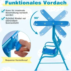 Kinder Hollywoodschaukel 2-Sitzer Kinderschaukel mit verstellbarem Sonnendach & Metallgestell Gelb/Blau/Rosa