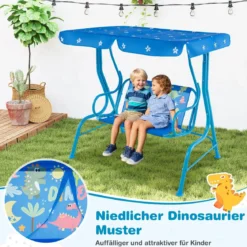 Kinder Hollywoodschaukel 2-Sitzer Kinderschaukel mit verstellbarem Sonnendach & Metallgestell Gelb/Blau/Rosa