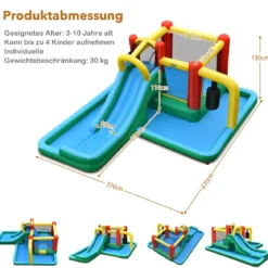 Kinder-Hüpfburg mit Rutsche Aufblasbare Wasserrutsche Spielpool 470 x 370 x 190 cm Bunt