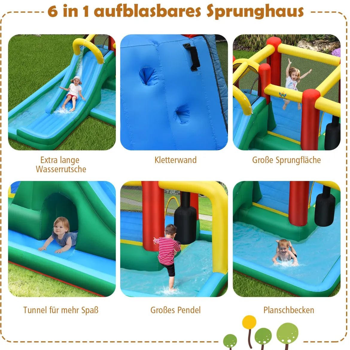 Kinder-Hüpfburg mit Rutsche Aufblasbare Wasserrutsche Spielpool 470 x 370 x 190 cm Bunt